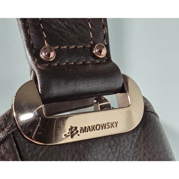 B. Makowsky Shoulder Bag Brown Leather Copper Hardware Large Slouchy Bag - Picture 6 of 16